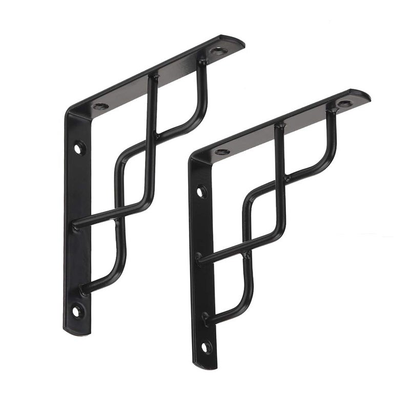 Dewell 2 Pcs 6inch L Shape Decorative Shelf Brackets, Wall Mounted Shelf Supports Black, LSB150 - Image 1
